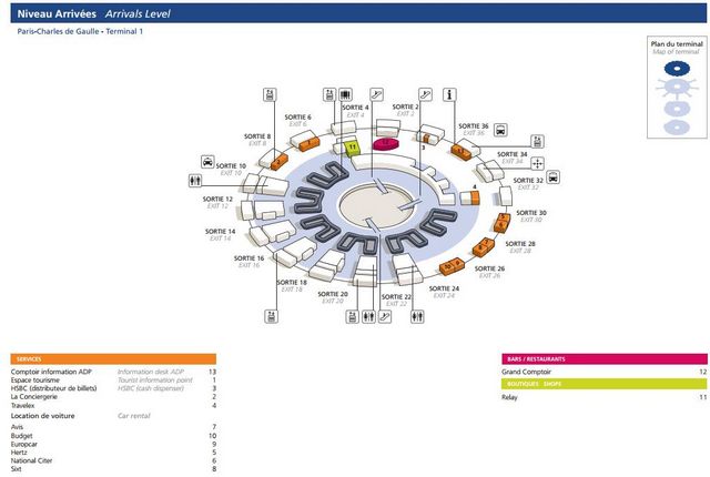 niveau Arrivées terminal 1 Roissy CDG