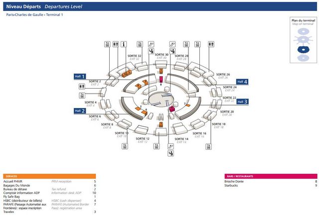 niveau departs terminal 1 Roissy CDG