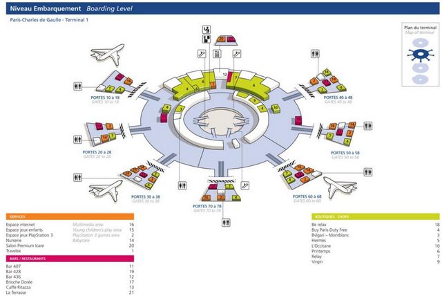 niveau Embarquement terminal 1 Roissy CDG