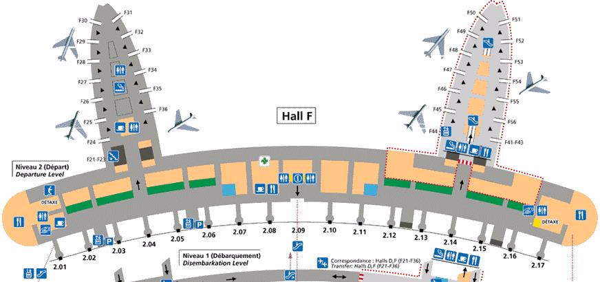 plan terminal 2F Roissy CDG